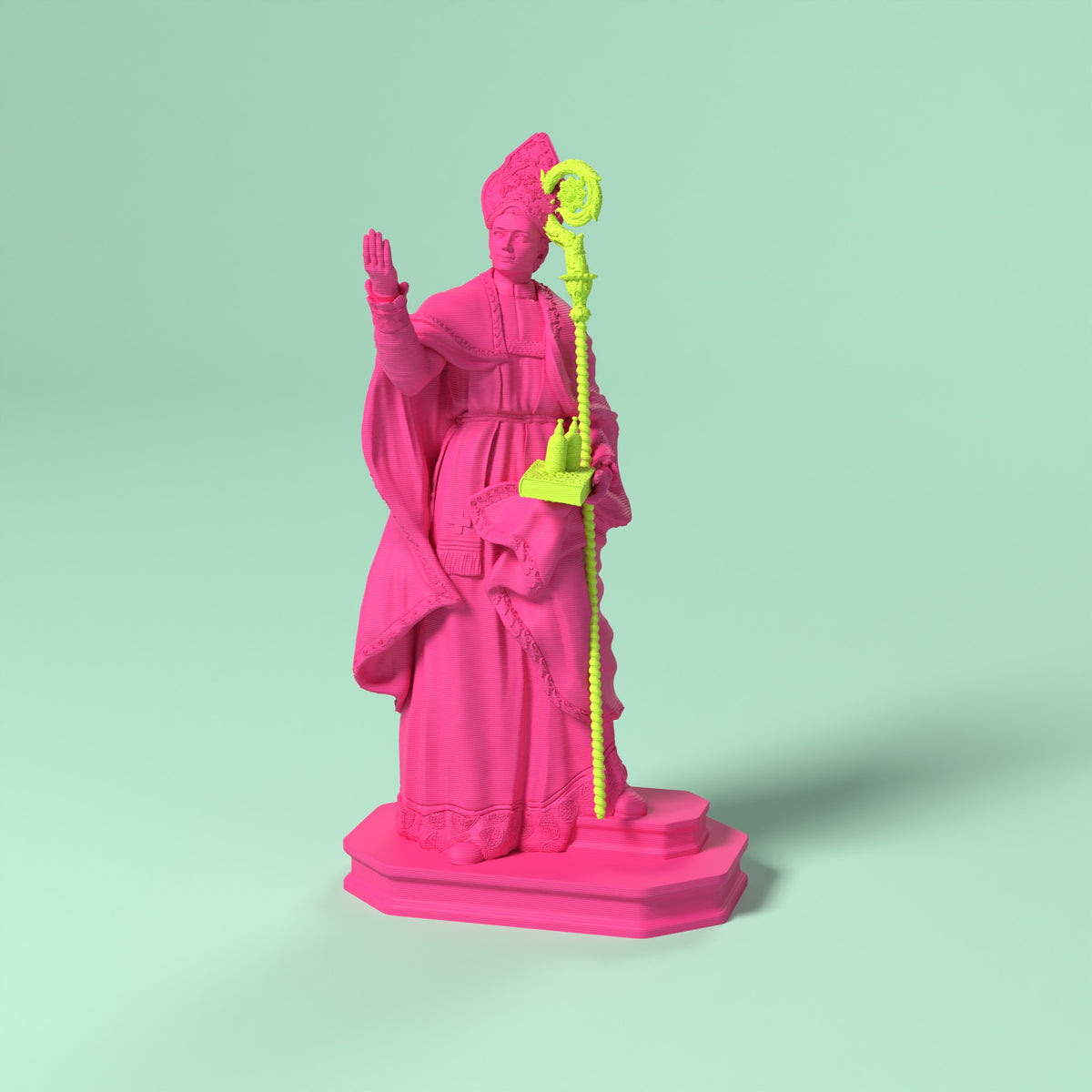 San Gennaro - Statua Bio Pop Scamarcia Design – colore Rosa Fluo, stampa 3D in bio-PLA