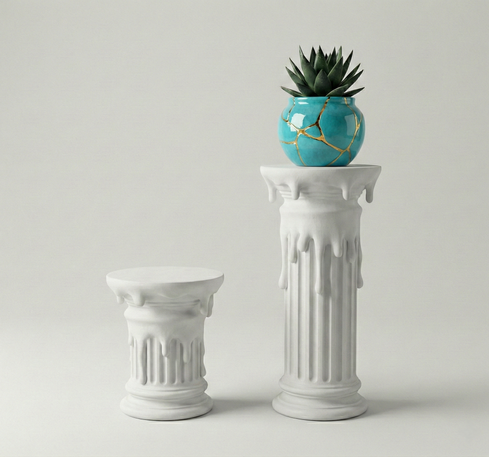 Tavolino Marmo Liquido colonna greca che si scioglie