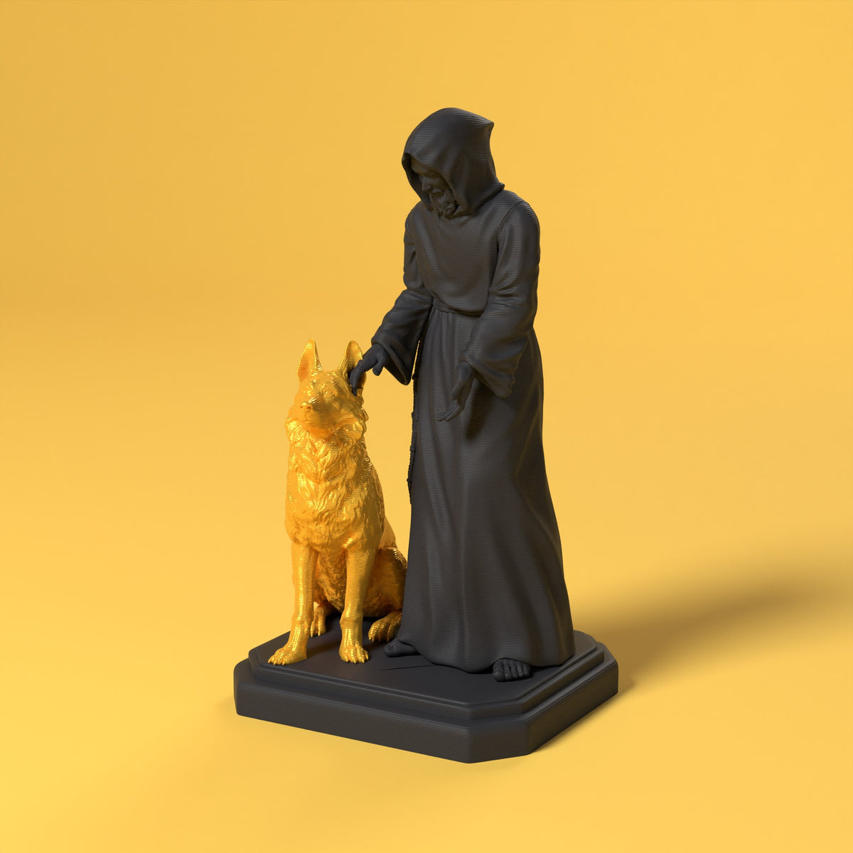 San Francesco - Statua Bio Pop Scamarcia Design – colore Nero, stampa 3D in bio-PLA