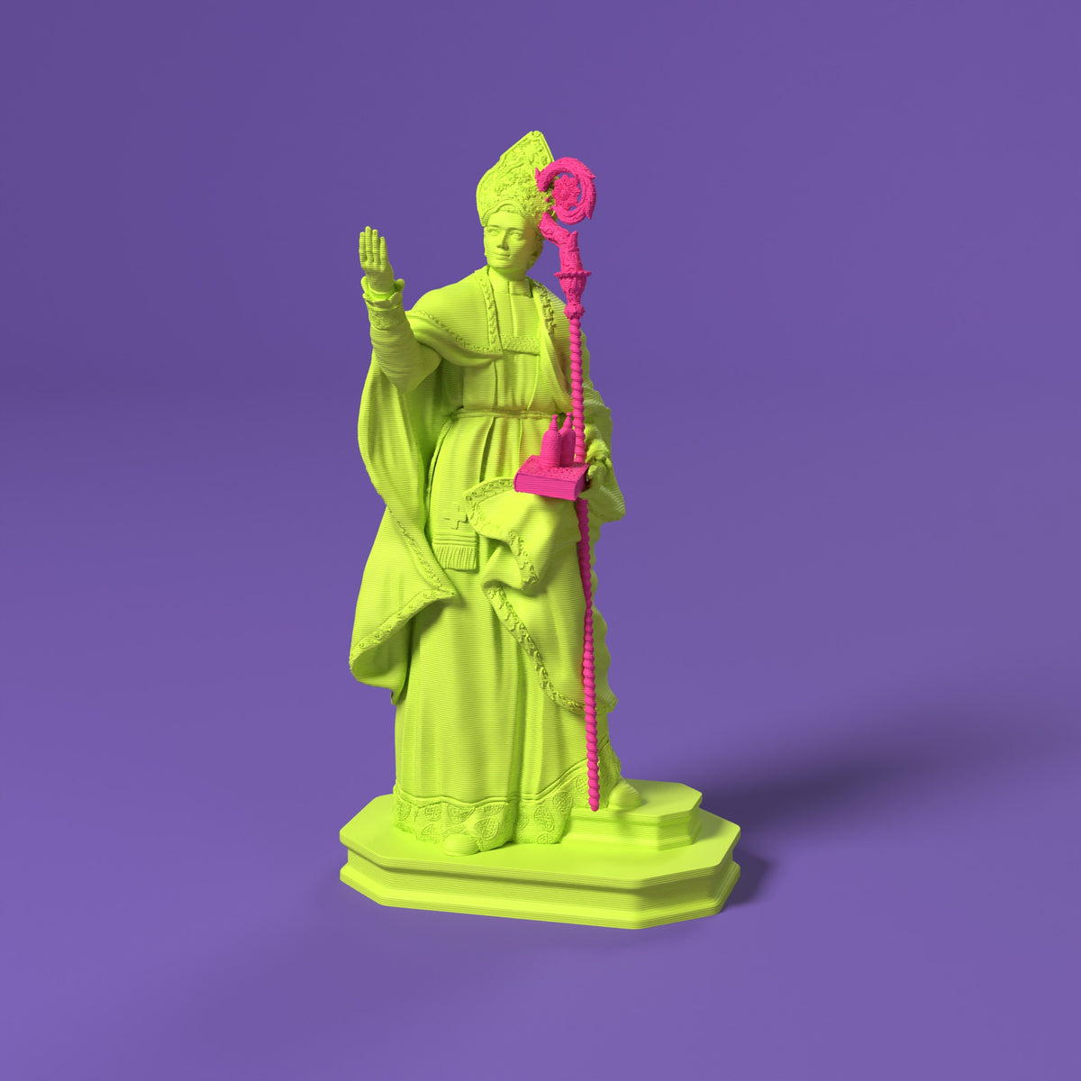 San Gennaro - Statua Bio Pop Scamarcia Design – colore Giallo Fluo, stampa 3D in bio-PLA
