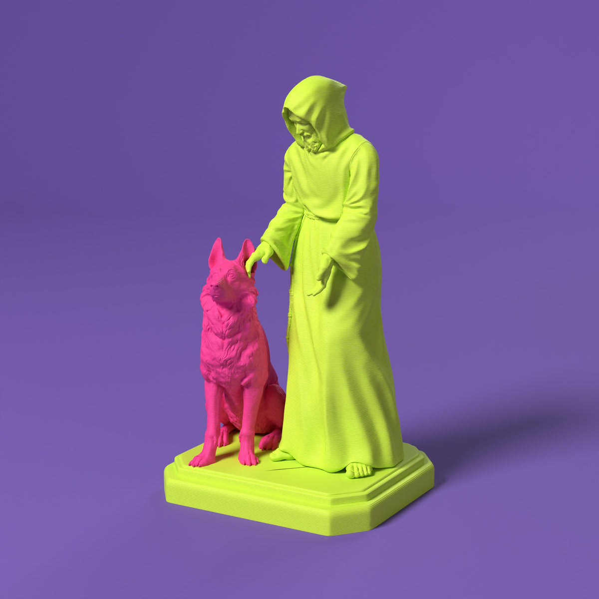 San Francesco - Statua Bio Pop Scamarcia Design – colore Giallo Fluo, stampa 3D in bio-PLA