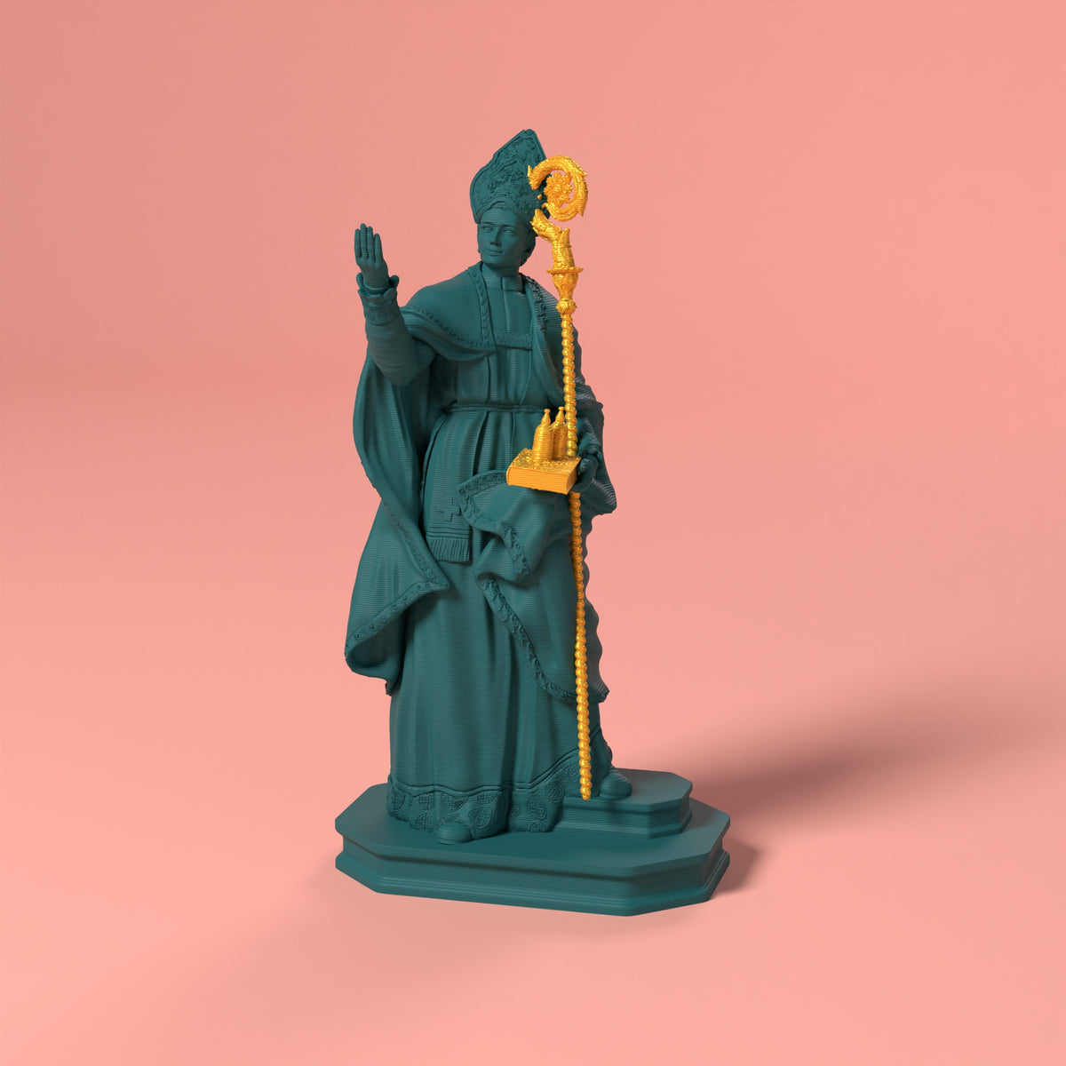 San Gennaro - Statua Bio Pop Scamarcia Design – colore Verde Petrolio, stampa 3D in bio-PLA