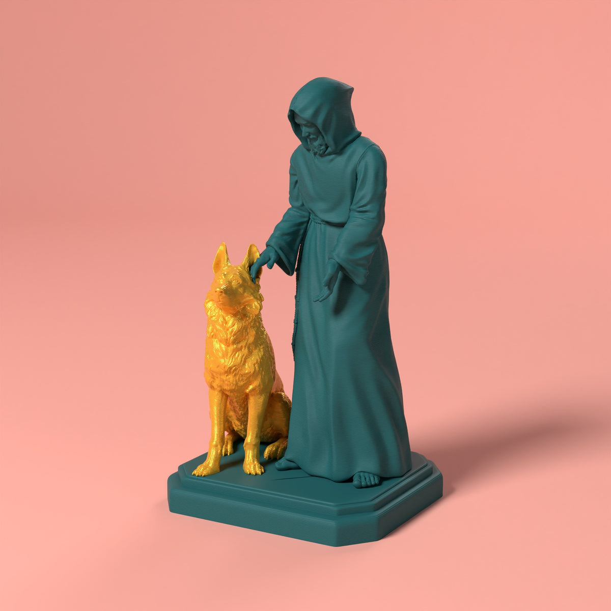 San Francesco - Statua Bio Pop Scamarcia Design – colore Verde Petrolio, stampa 3D in bio-PLA