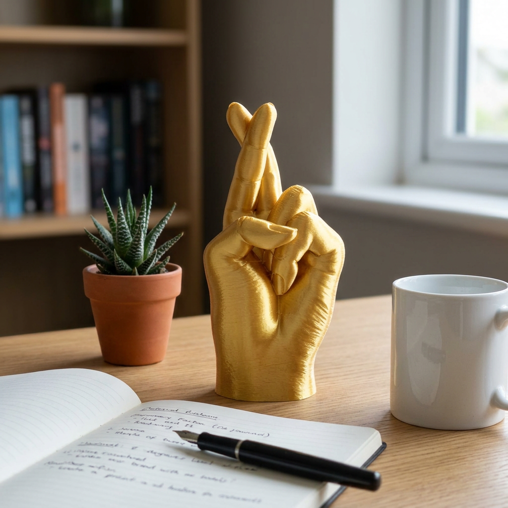 Dita Incrociate scultura portafortuna su scrivania - lifestyle